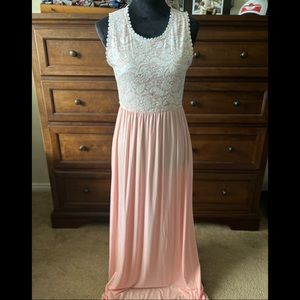 Vanilla Bay Lace Overlay Pink Maxi Dress